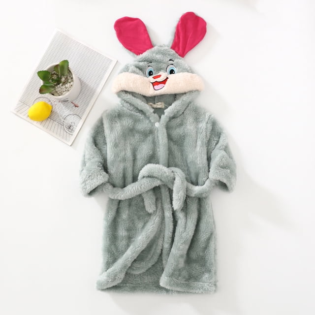 Bathrobe for Girls Fleece Robes for Kids Animal Bathrobes Hooded Warm Flannel Night-Robe Sleepwear Pajamas Kids Spa Robe Kids Robes for Girls Size 2-3 Years