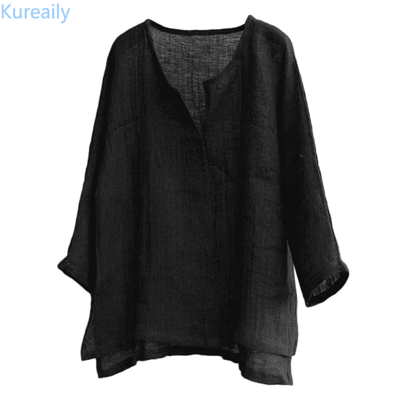 Kureaily Mens Linen Shirts Casual Cotton Long Sleeve Regular-Fit T-Shirt Summer Lightweight Beach Tops