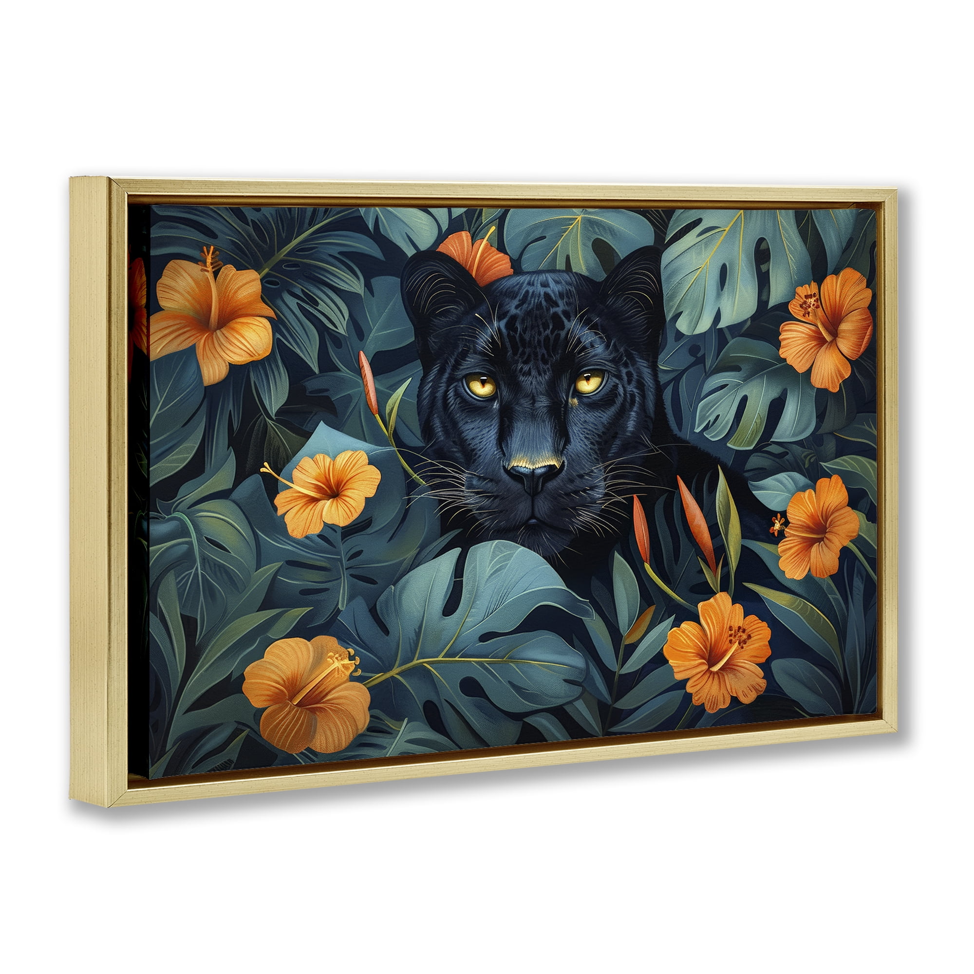 Stupell Industries Hiding Panther's Paradise Gold Framed Floater Canvas Wall Art, design by Ray Powers