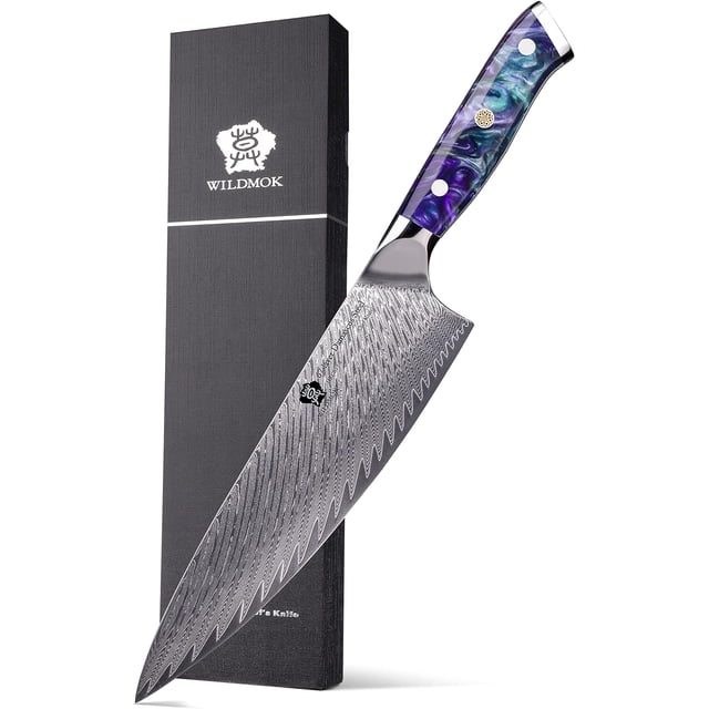 WILDMOK Chef Knife, 8 inch Damascus Japanese Chef's Knives, Resin Handle Kitchen Knife, Sharp Knives Kitchen Cooking Knife, Chef's Knives Including Gift Box