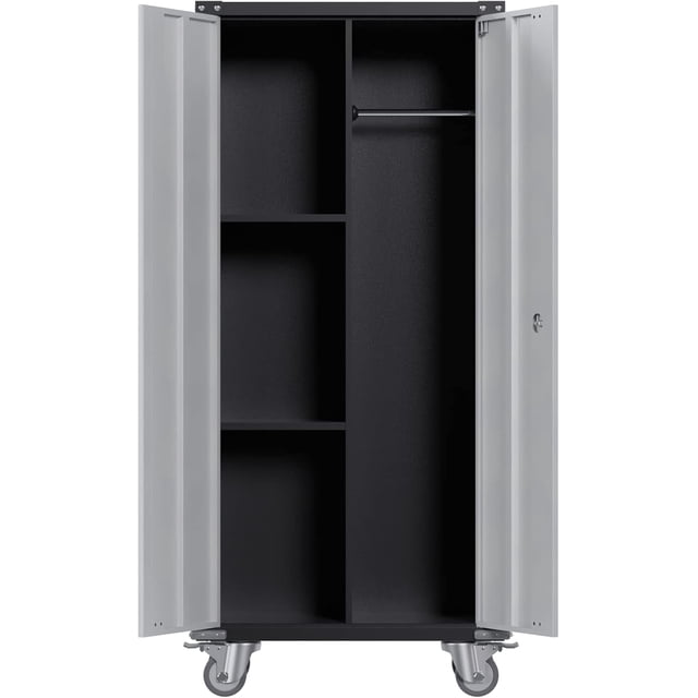 Armoire de Rangement en Métal Robuste Verrouillable de 71 Pouces de Hauteur avec Roues à 360°, Armoire en Acier avec Tablettes et Portes Ajustables, Armoire de Garage Roulante pour Bureau, Maison, Garde-Manger et Atelier