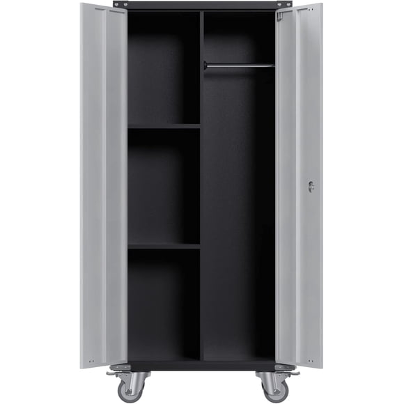 71 Inches Tall Heavy-Duty Lockable Metal Storage Cabinet with 360° Wheels, Steel Cabinet with Adjustable Shelves & Doors, Rolling Garage Cabinet for Office, Home, Pantry and Workshop Use