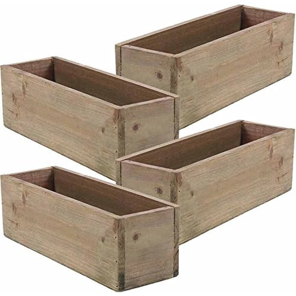 Wooden Planter Box, Rustic Barn Wood, Plastic Liner, Garden Decor, Restaurant and Wedding Decorations, Wedding Bouquets, Table Centerpiece, Rectangle, 12 x 4 Inches, (Rectangular), (Set of 4)