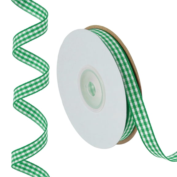 Uxcell 25 Yards x 0.4" Plaid Ribbon, Green Gingham Ribbon Gift Wrapping Ribbon for Thanksgiving Bow Wreath Craft Birthday Wedding