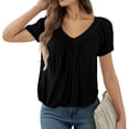 thumbnail image 2 of Womens T Shirts Summer Tops 2025 Solid Color V-Neck Short Sleeve Pleated Casual Loose Tees Tshirts Shirts for Women, 2 of 5