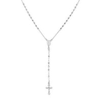 Ritastephens Italian Sterling Silver Adult Diamond-cut 3mm Rosary Bead Virgin Mary Cross Necklace