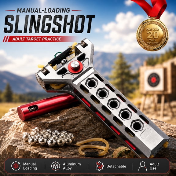 Adult Recreational Slingshot for Target Practice, Aluminum Alloy Manual-Loading Design