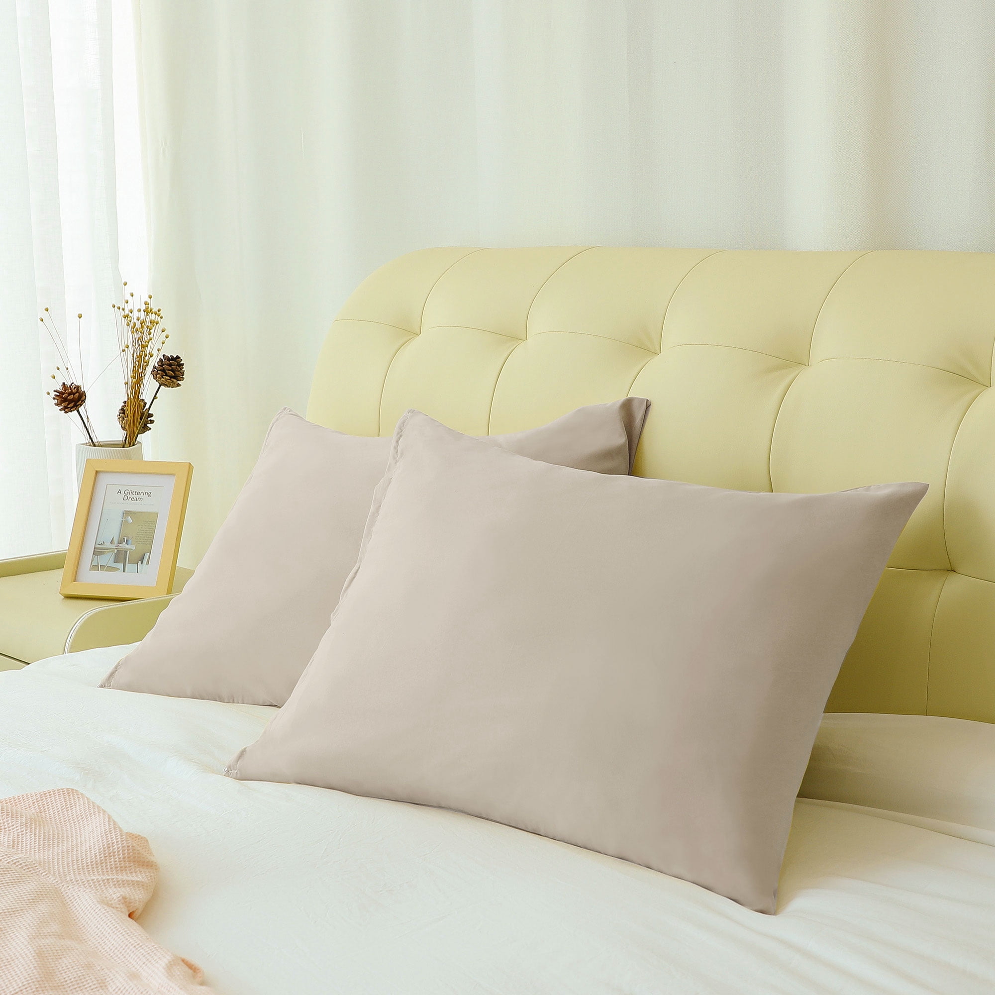 Unique Bargains 2-Piece 1800D Microfiber Solid Pillowcases Khaki Travel