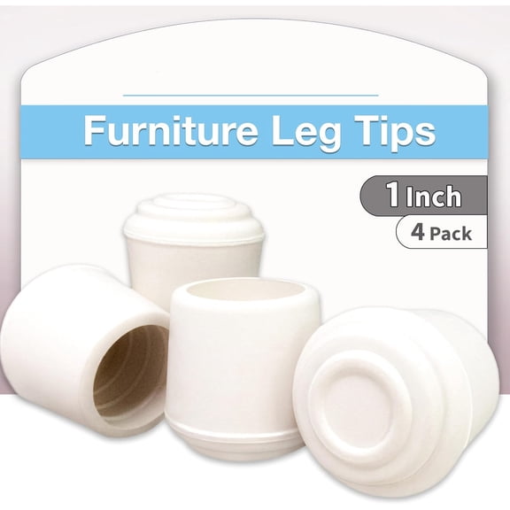 XIBUFE 1" Round Non-Marking Rubber Slip-On Chair Leg Tips, Nonslip Protective Furniture Leg Caps for Chairs, Stools, and Tables on Hard Surfaces, Set of 4, White