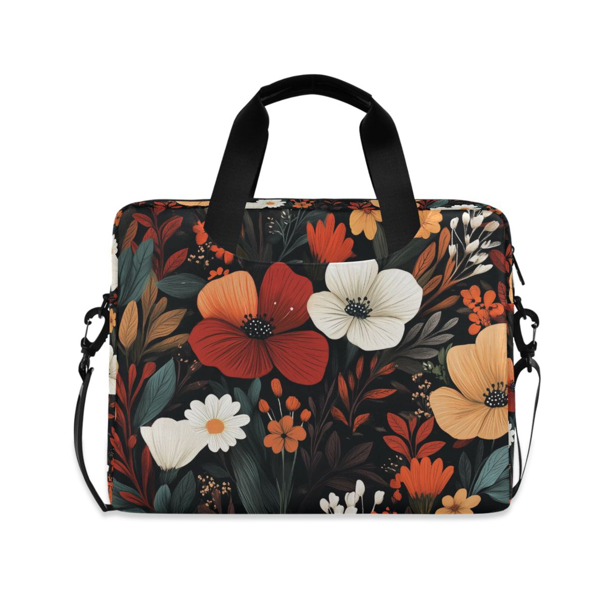 FORMRS 16" Laptop Bag Carrying Sleeve Case with Handle Travel Shoulder Briefcase, Red Flowers Pattern