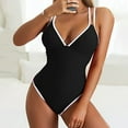 thumbnail image 2 of Vedolay Swimsuit Women's One Piece Swimsuits Tummy Control Bathing Suits V Neck Swimwear High Cut Monokini,BK1 S, 2 of 5