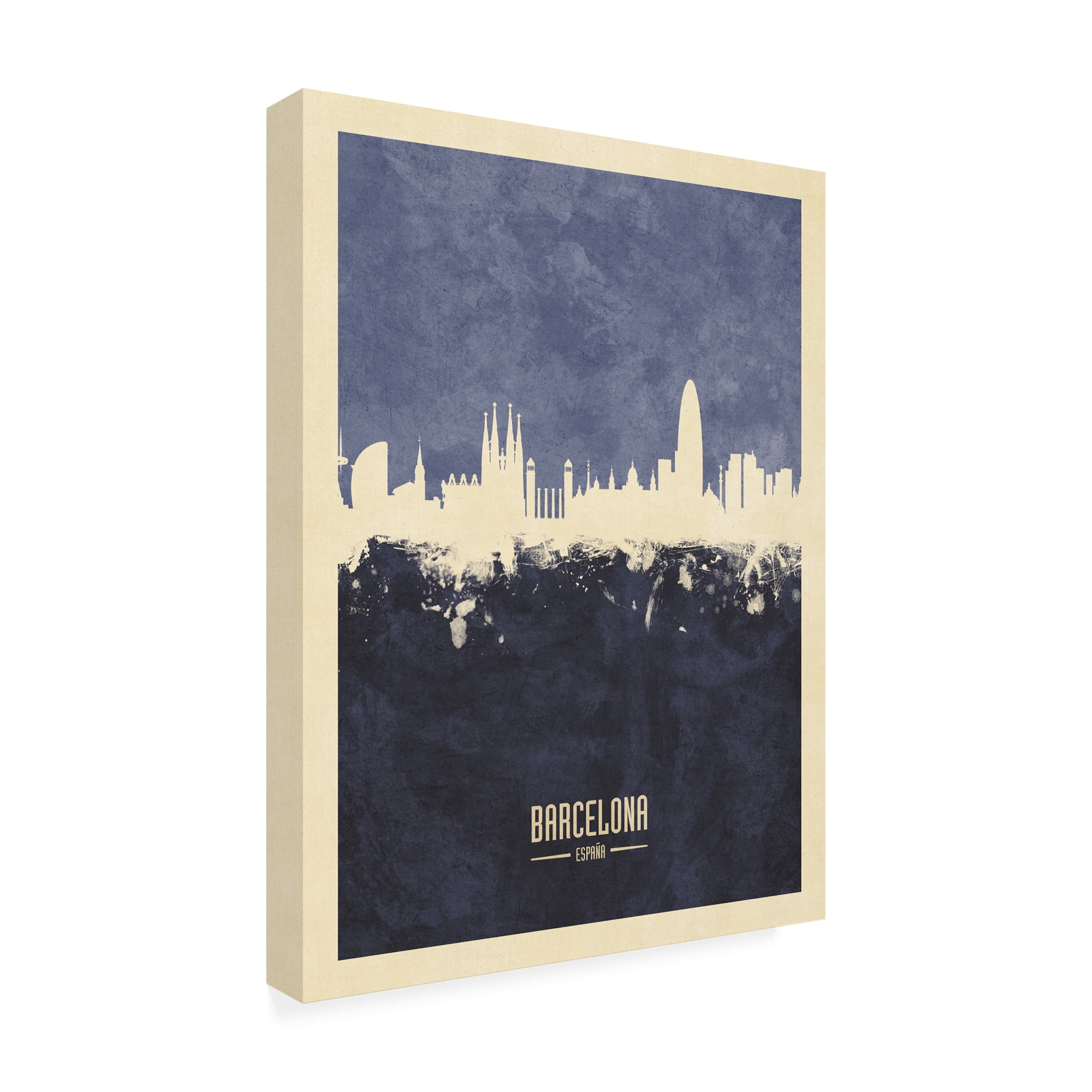 Trademark Fine Art 'Barcelona Spain Skyline Navy' Canvas Art by Michael Tompsett