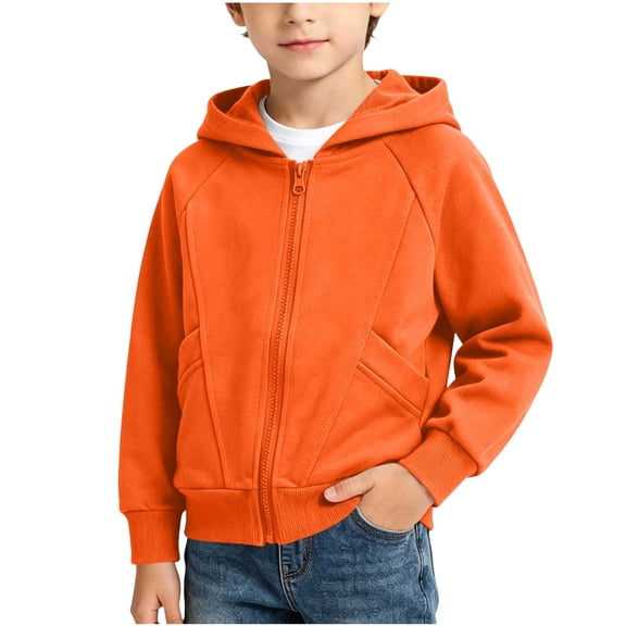 Cethrio Boys Cotton Jackets, Long Sleeve Zip up Lightweight Casual Kids Fall Hoodies with Pockets Orange Size 7-8 T