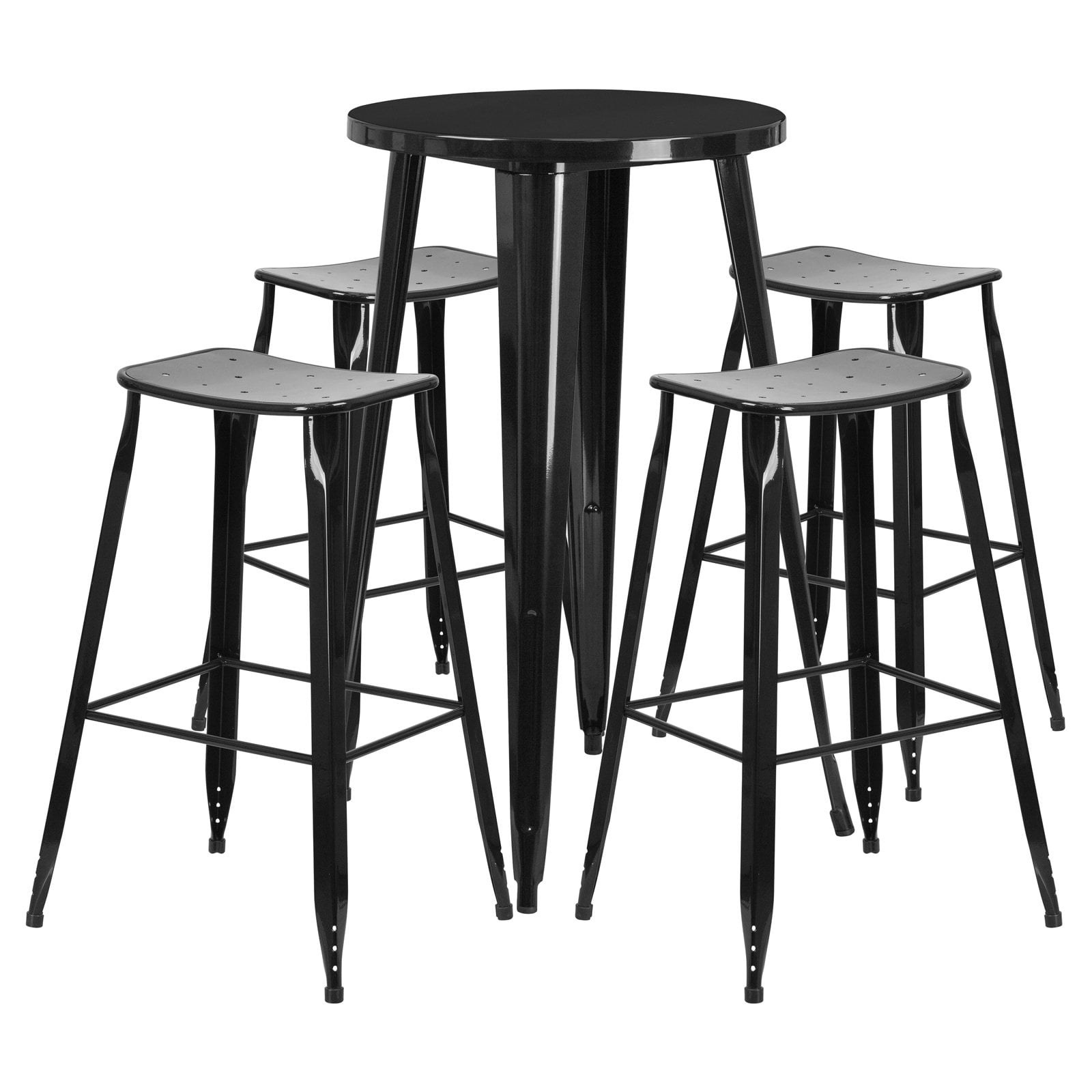 Flash Furniture 24 Round Black Metal Indoor Outdoor Bar Table Set With 4 Backless Saddle Seat Barstools Walmart Com Walmart Com