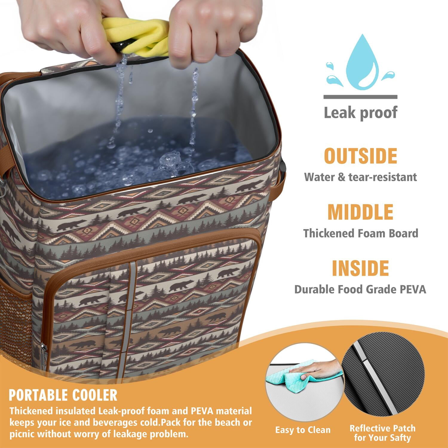 Travel Cooler Bag - Boho Bohemia Pioneer Flower Geometric Line Art Camping Beer Cooler Backpack with Bottle Opener- Waterproof Insulated Picnic Backpacks - Cooler Bag for Beach