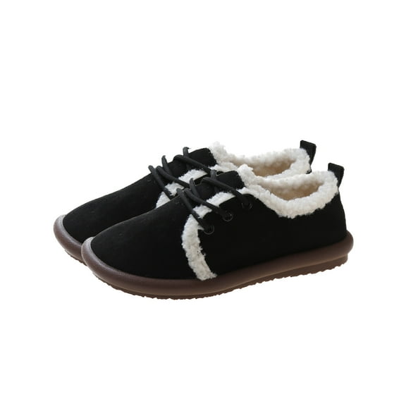 Lovskoo 2024 Moccasin Slippers Thickened Foot Wrapped Winter Home Cotton Shoes Outer Wear Full Package Shoes Warm Home Indoor Plush Shoes Thick Bottom Package Heel Plush Flat Shoes Black