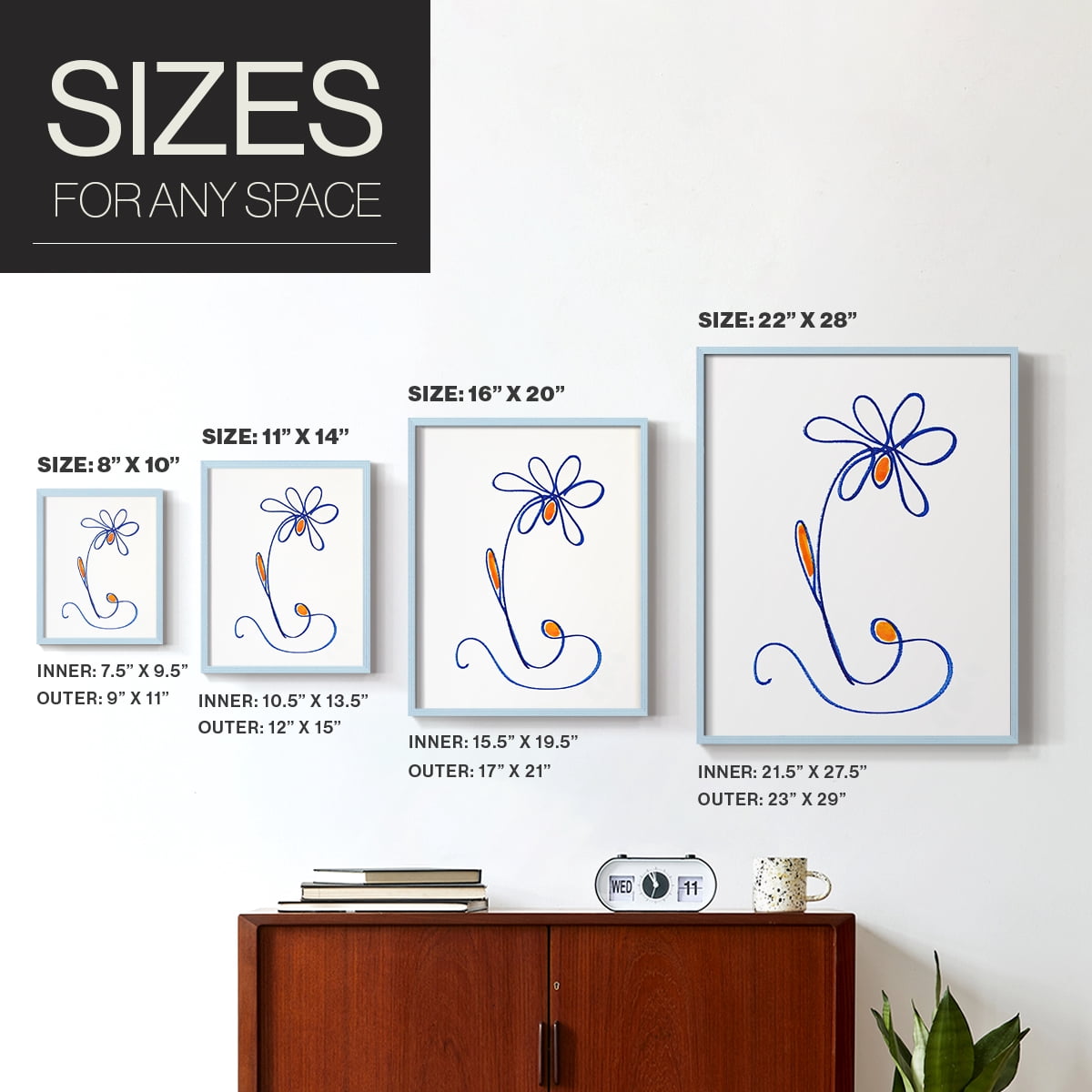 Wobbly Blooms II Framed Print - Solid Wood in Single Picture Frame Solid Wood 2 Framed Print