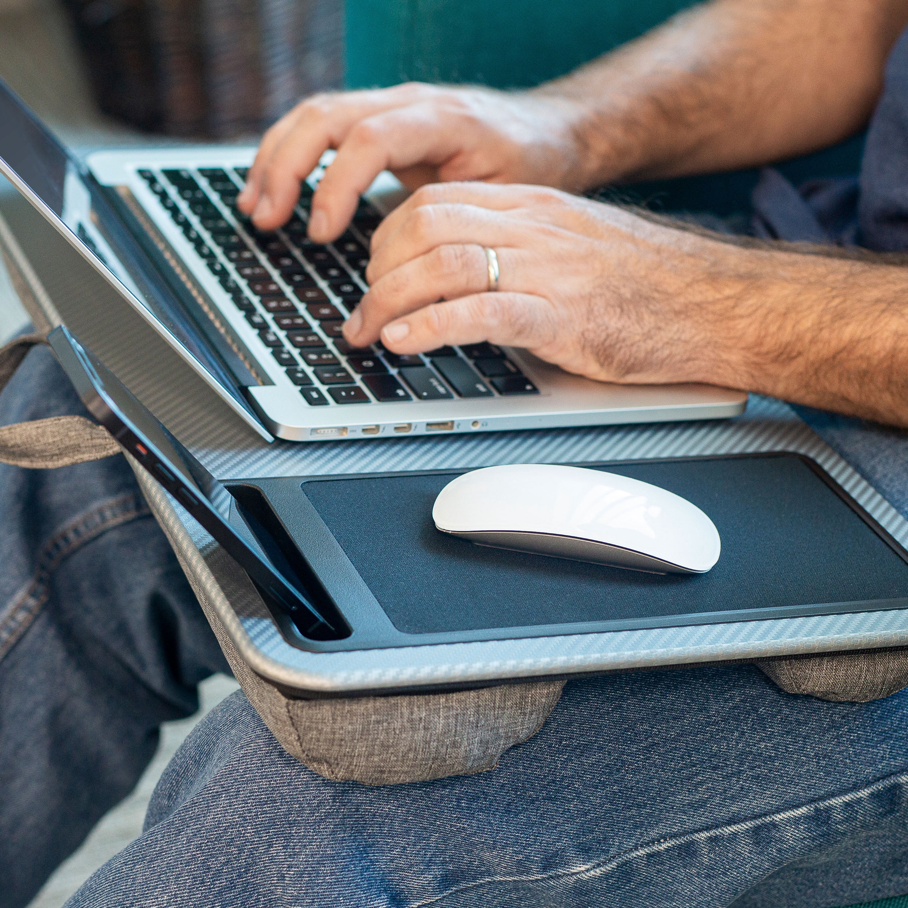 LapGear Left-Handed Home Office Lap Desk, Fits up to 15.6" Laptops, Silver Carbon