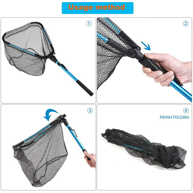 Floating Fishing Net, Triangle Foldable Telescopic Rod Rubber Coated  Floating Fishing Landing Net for Freshwater Saltwater 