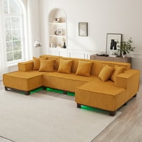 Harper & Bright Designs U-Shaped Sectional Sofa Set for Living Room, Corduroy Upholstered Sectional Sofa with RGB LED Light Strip and 6 Pillows, Orange