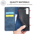 thumbnail image 6 of Wallet Case For Samsung S21 FE, Premium PU Leather Flip Strong Magnetic Closure [Kickstand][RFID Blocking][Card Holder Slots] Retro Shockproof Cover Men/Women For Samsung Galaxy S21 FE, blue, 6 of 11