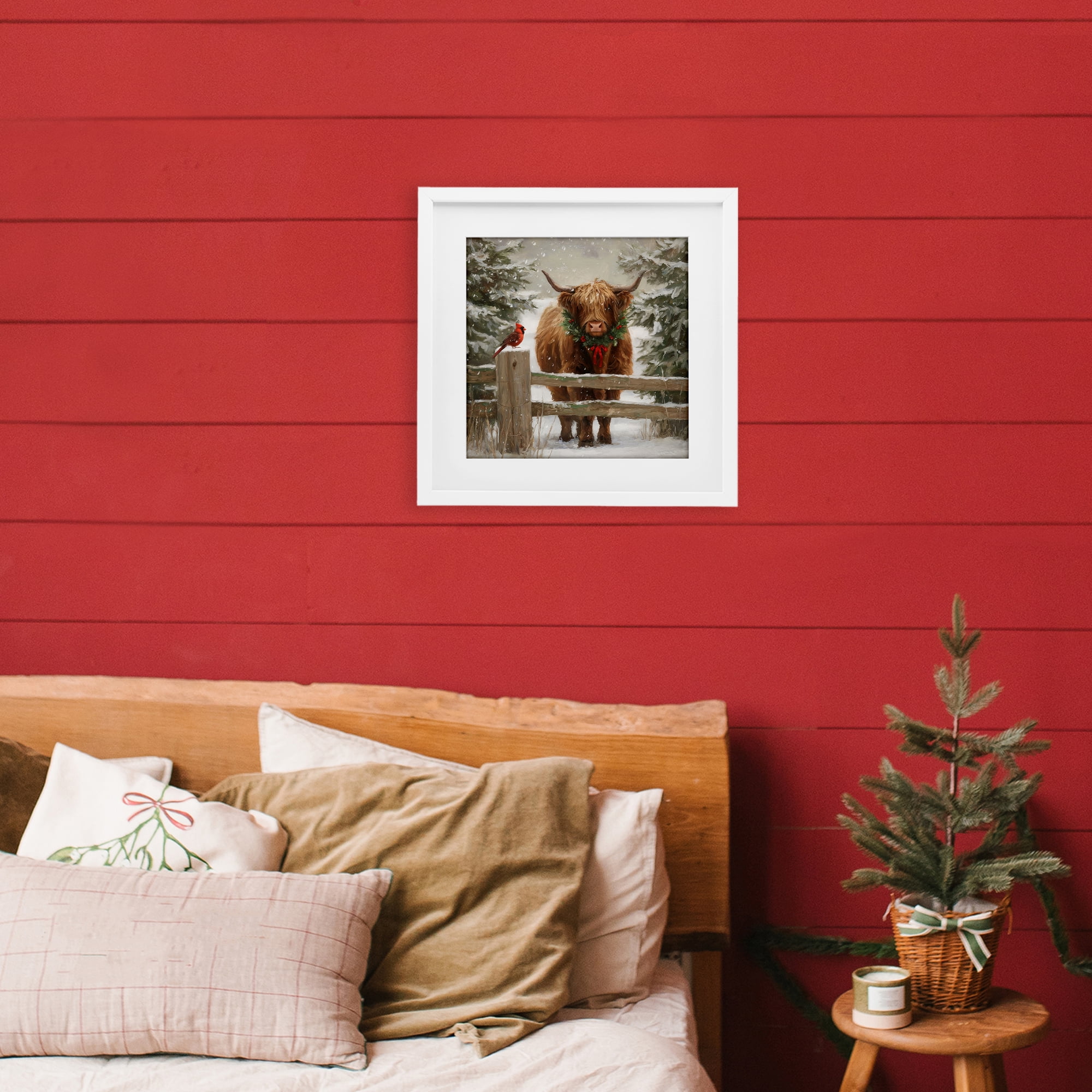 Stupell Industries Christmas Cow & Cardinal White Framed Print Under Glass, design by Tina LeCour