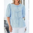 thumbnail image 6 of PRETTYGARDEN Women's Summer Tie Front Striped Shirt Trendy Cute Babydoll Tops Fashion Peplum Puffy Sleeve Blouse, 6 of 9
