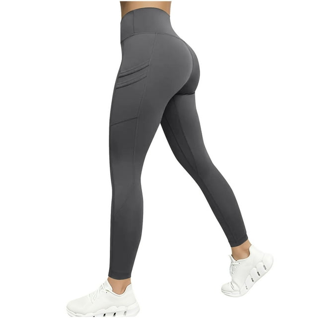 Yoga Pants with Pockets, Long Solid-Color High-Waisted Stretch Pocket Yoga Pants