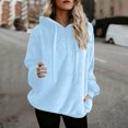thumbnail image 2 of JSheng Women's Fleece Sweatshirts Tops Fall Winter Fashion Solid Color Long Sleeve Pocket Warm Pullover Hooded Top Light Blue XXXXXL, 2 of 5
