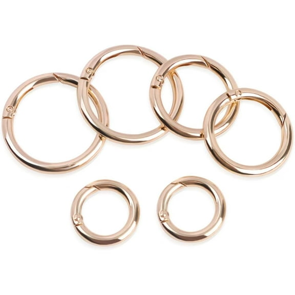 6-Piece Gold Carabiner Keychain Clips - 3 Sizes Round Snap Hooks, Zinc Alloy Spring Trigger Buckle for Bags, Purses, Keys, DIY Accessories (Small/Medium/Large)
