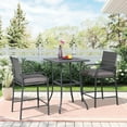 thumbnail image 5 of OC Orange-Casual Patio Bar Set, All-Weather Wicker, 2 Height Rattan Bar Stools with Wood Grain Top Coffee Table, for Porch, Garden, Bistro, Grey Cushion, 3-Piece, 5 of 9