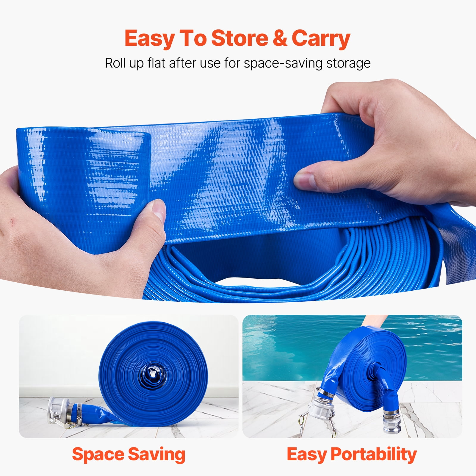 VEVOR Backwash Hose, 2 in x 100 ft, Blue High Quality PVC Hose, with Clamps, Camlock, Aluminum Fittings, Fit Various Pumps, for Sewage Treatment, Water Transportation and More Agricultural Purposes