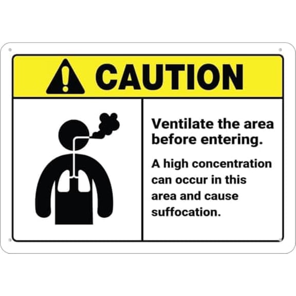 Warning Sign - Caution Ventilate Before Entering Cause Suffocation, Printed Aluminum Outdoor Sign, Sign for Home Or Business Enclosed Areas Like Storage Rooms, 12X8 Inch