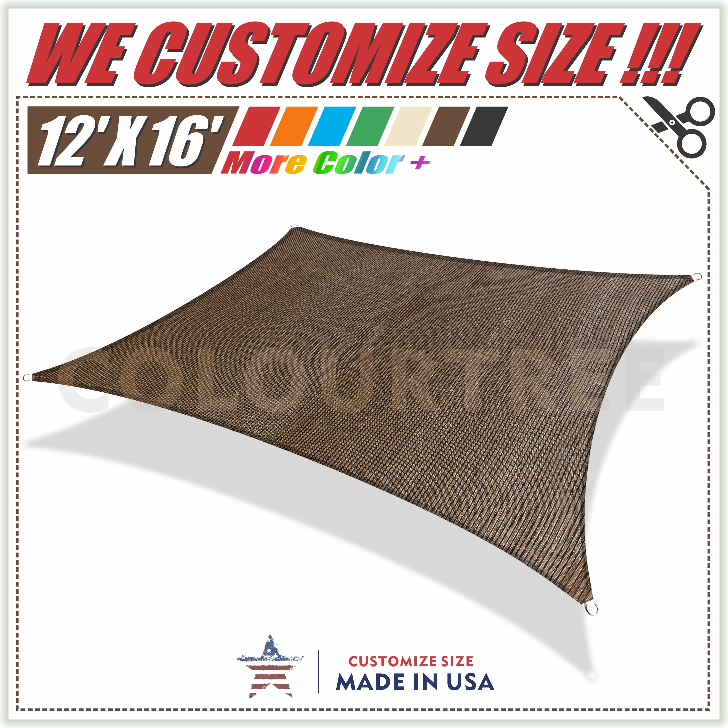ColourTree 12' x 12'  Sun Shade Sail Square Canopy Beige Brown Custom Size 