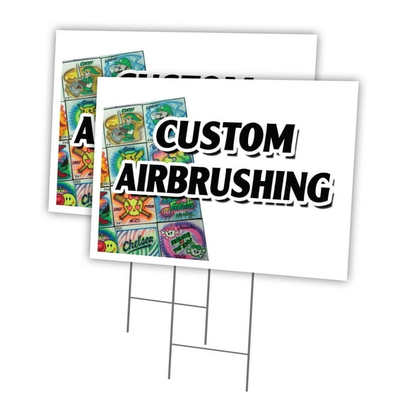 CUSTOM AIRBRUSHING 2 Pack Of 12" x 16" Yard Sign & Stake | Advertise Your Business | Stake Included Image On Front Only | Made in The USA