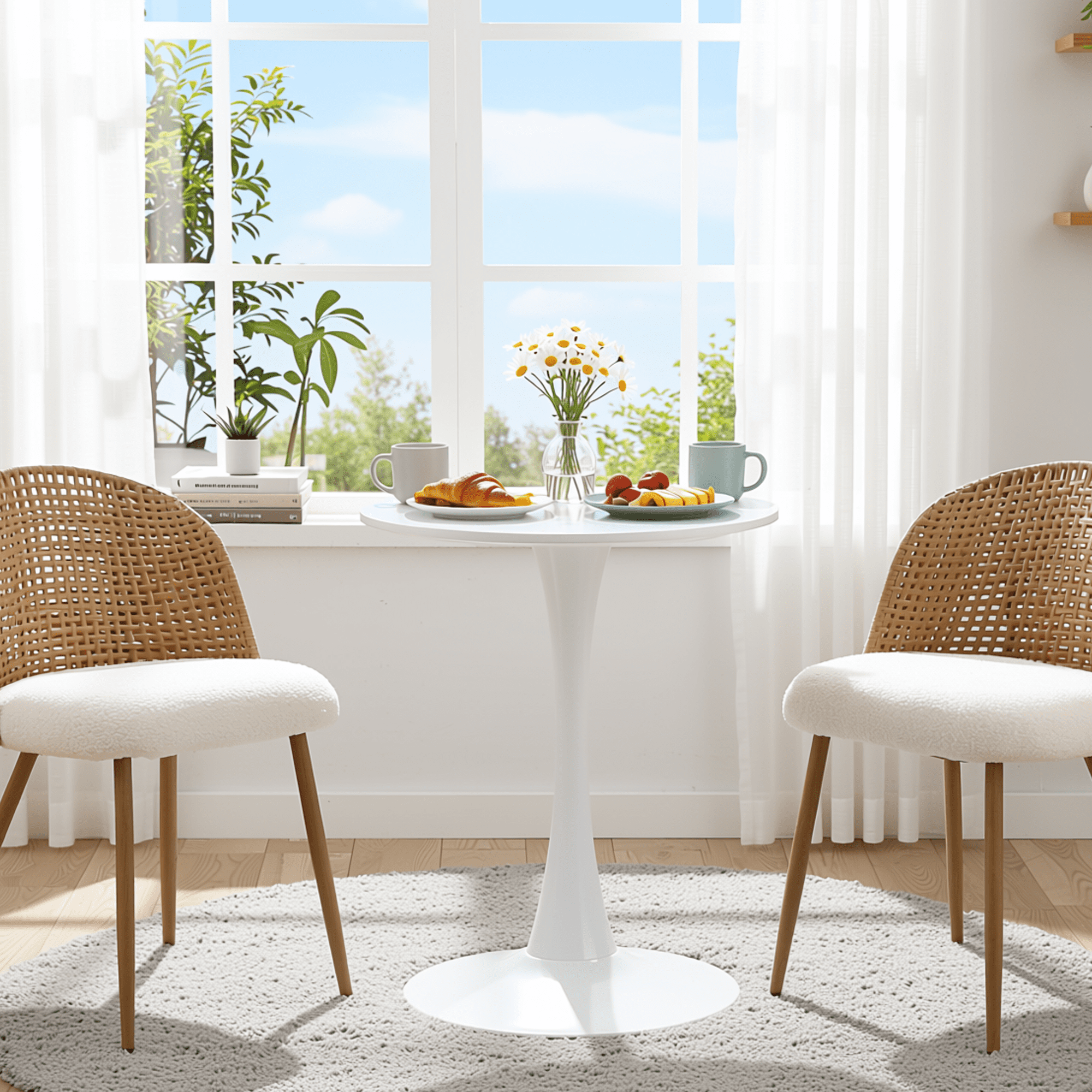 Homy Casa 24" Modern Round Dining Table for 2, Space-Saving Pedestal Kitchen Table for Small Spaces, White