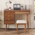 thumbnail image 3 of 39" Retro Vanity Desk with Mirror and  LED Lights, Dressing Table with Flip-Top Tabletop, Vanity Desk with 3 Storage Drawers, 10 Compartments, Makeup Vanity Set for Home, Walnut, 3 of 9
