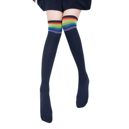 

MRULIC socks for women Women Winter Warm Cable Long Boot Socks Over Knee Thigh High Stockings NY Navy Blue + One size