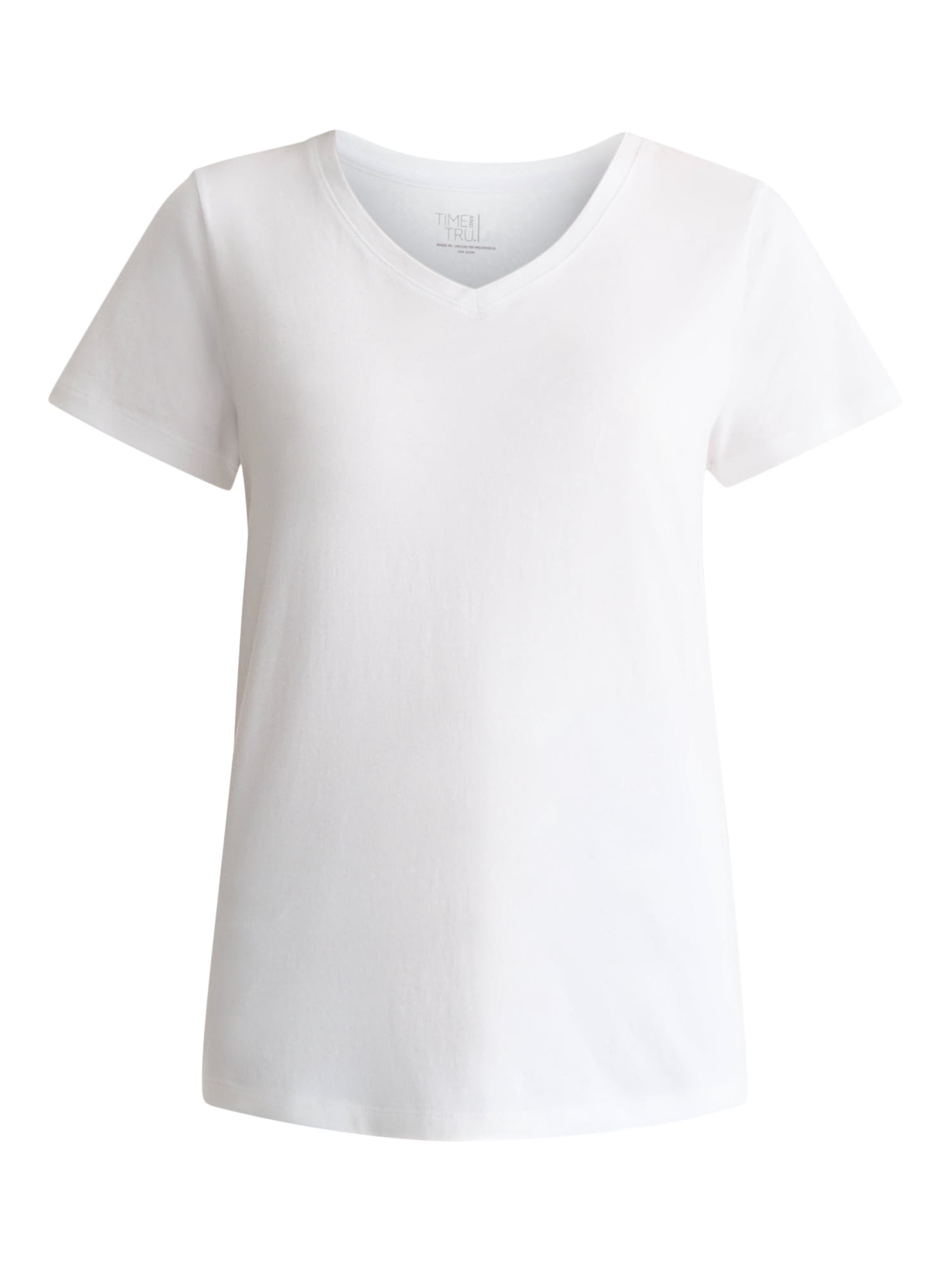 Time and Tru Women's Cotton V-Neck Tee with Short Sleeves, Sizes XS-4X