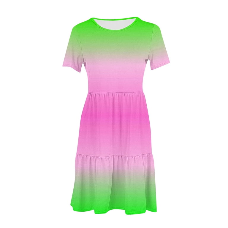 Viikei Plus Size Summer Maxi Dress for Women,Trendy Striped Short Sleeve  Dress,Women's Summer Casual Short Sleeve T Shirt Dress Tiered Mini Dresses  with Pockets Green L - Walmart.com