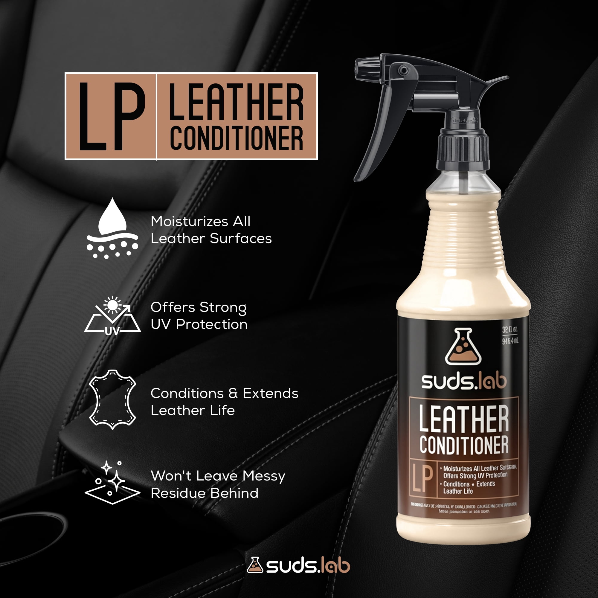 Suds Lab LP Leather Conditioner, UV Protectant and Moisturizer for Car and Home, 32 fl oz