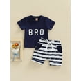 thumbnail image 2 of Franhais Toddler Boys Summer Outfit Sets Short Sleeve Letter Print T-shirt + Solid Color/Striped Shorts, 2 of 9