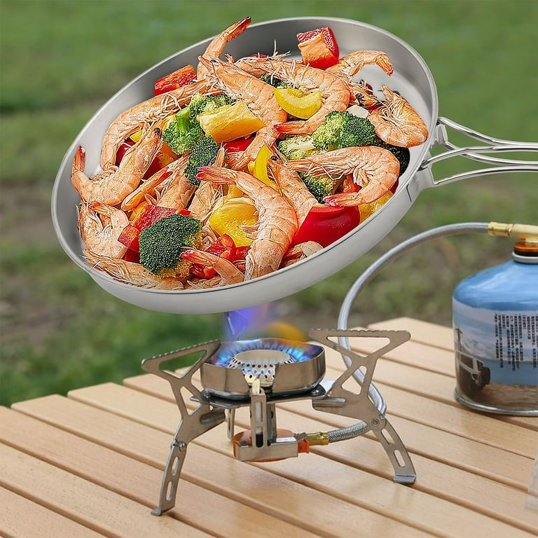 8pcs outdoor camping hiking cookware backpacking cooking pic Camping Cookware Mess Kit, 8 Pcs Stackable Camping Pot Picnic Cooking Set,  Mini Stainless Steel Picnic Cooking Mess Kit Pot and Pan Set with Plates