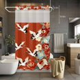 thumbnail image 5 of No Hook Japanese Style Shower Curtain with Snap in Liner Set, Red Farmhouse Botanical Peony Birds Waterproof Fabric Bathroom Curtains with See Through Top Window, Hotel Style Small 36 x 78 Inch, 5 of 9