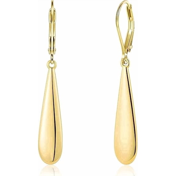 SUETOR 14K Gold Plated Long Teardrop Dangle Earrings, Hypoallergenic Leverback Drop Earrings for Women, Minimalist Jewelry Gift