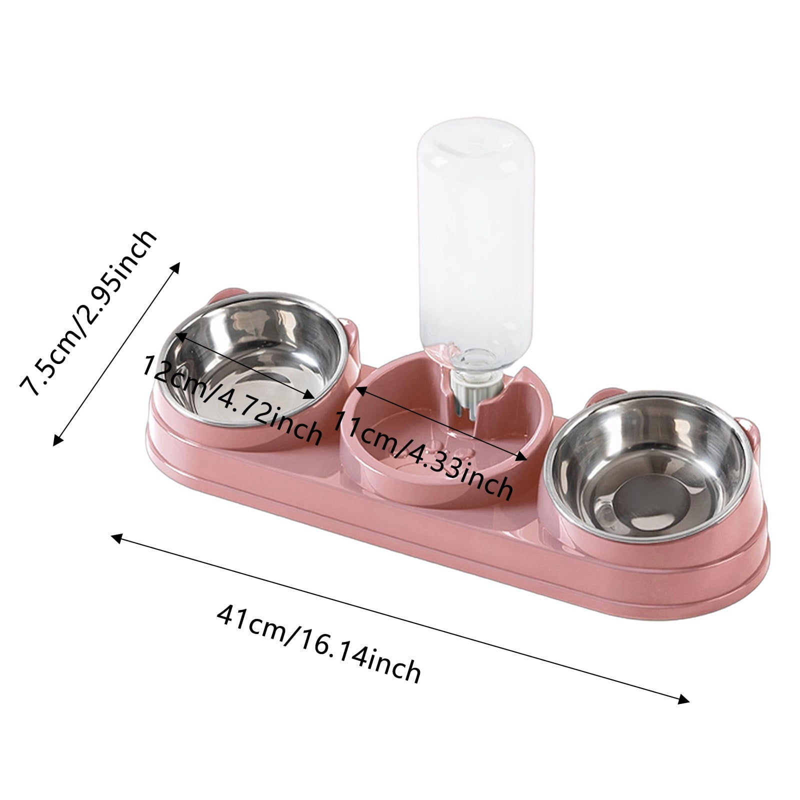 15Â° Raised Triple Cat Bowls Set Stainless Steel Pet Feeder with 16.9oz/500ml Automatic Water Dispenser Non- Food Water Bowl for Small Dog Rabbit Indoor Pet Black