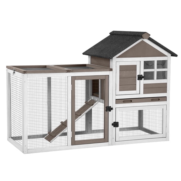 Aivituvin 51.6''L Wood Rabbit Hutch Bunny Cage with Tray, Outdoor Chicken Coop with Run, Guinea Pig House for Outdoors & Indoors, Brown