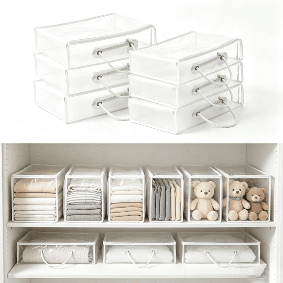 Renyuanyuan 6-PackPVC Storage Bags With Clear Window & Handles, Stackable Closet Organizer For Bedding Clothing Moving