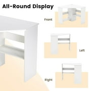 Costway Corner Computer Desk Triangle Writing Workstation w/ Storage Shelf White