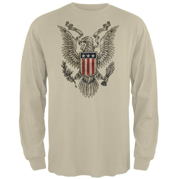 4th July Born Free Vintage American Bald Eagle Mens Long Sleeve T Shirt Sand LG